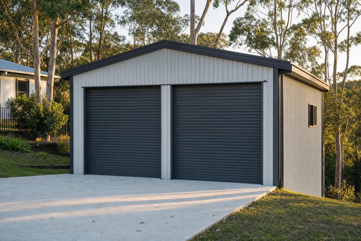 Double garage with two roller doors
